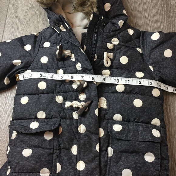 Baby Gap Polka Dots Faux Fur Hood Puffer Duffle Parka Jacket Black 3 Years - Picture 7 of 8